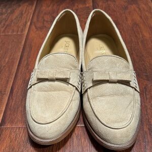 J. Crew Beige Suede Loafers with Bow Accent